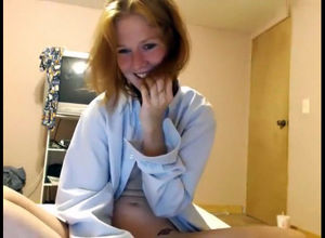 Puffy sandy-haired student on webcam,